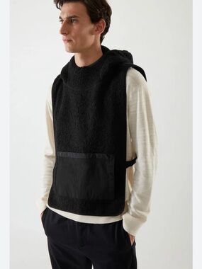 COS TEDDY HOODED HYBRID VEST, Unisex, Size:S/M, Color: Black, NWT